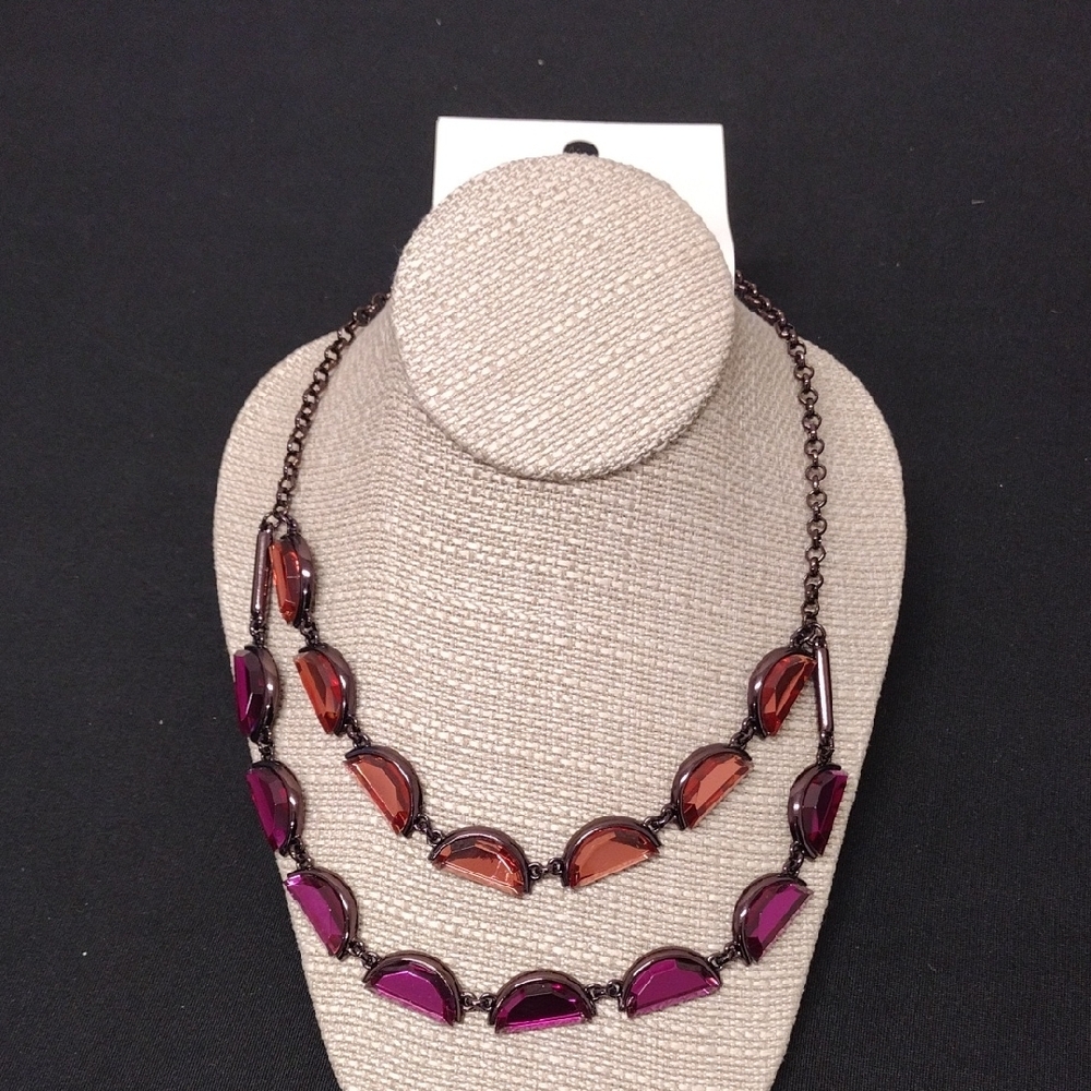 Layered Purple and Orange Beaded Necklace